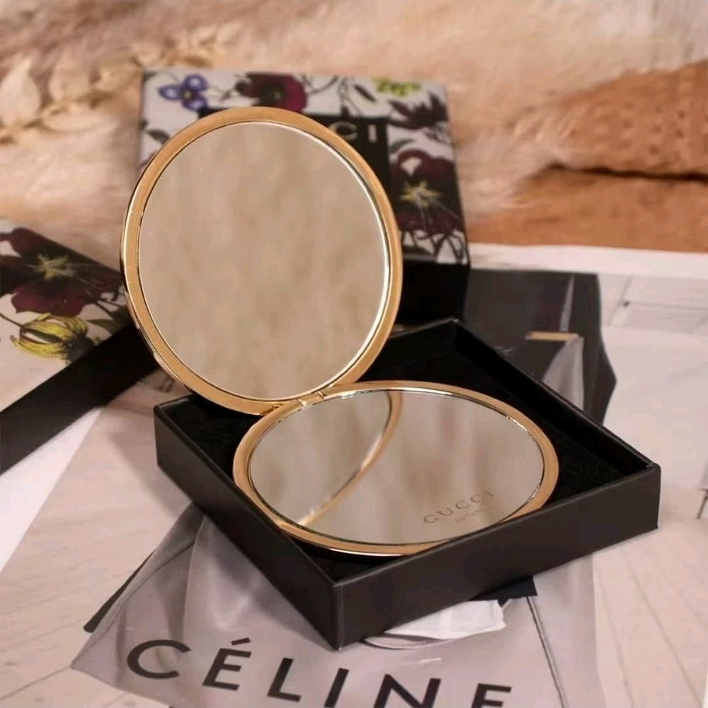 GOLD-Gucci Gold Floral Embossed Compact Mirror - Picture 4 of 5